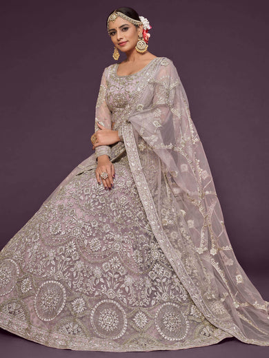 Stunning Muave Dori Work Soft Net Party Wear Lehenga Choli